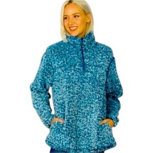 Zenana Outfitters Size Large Turquoise Sherpa 1/4 Zip Pullover Jacket